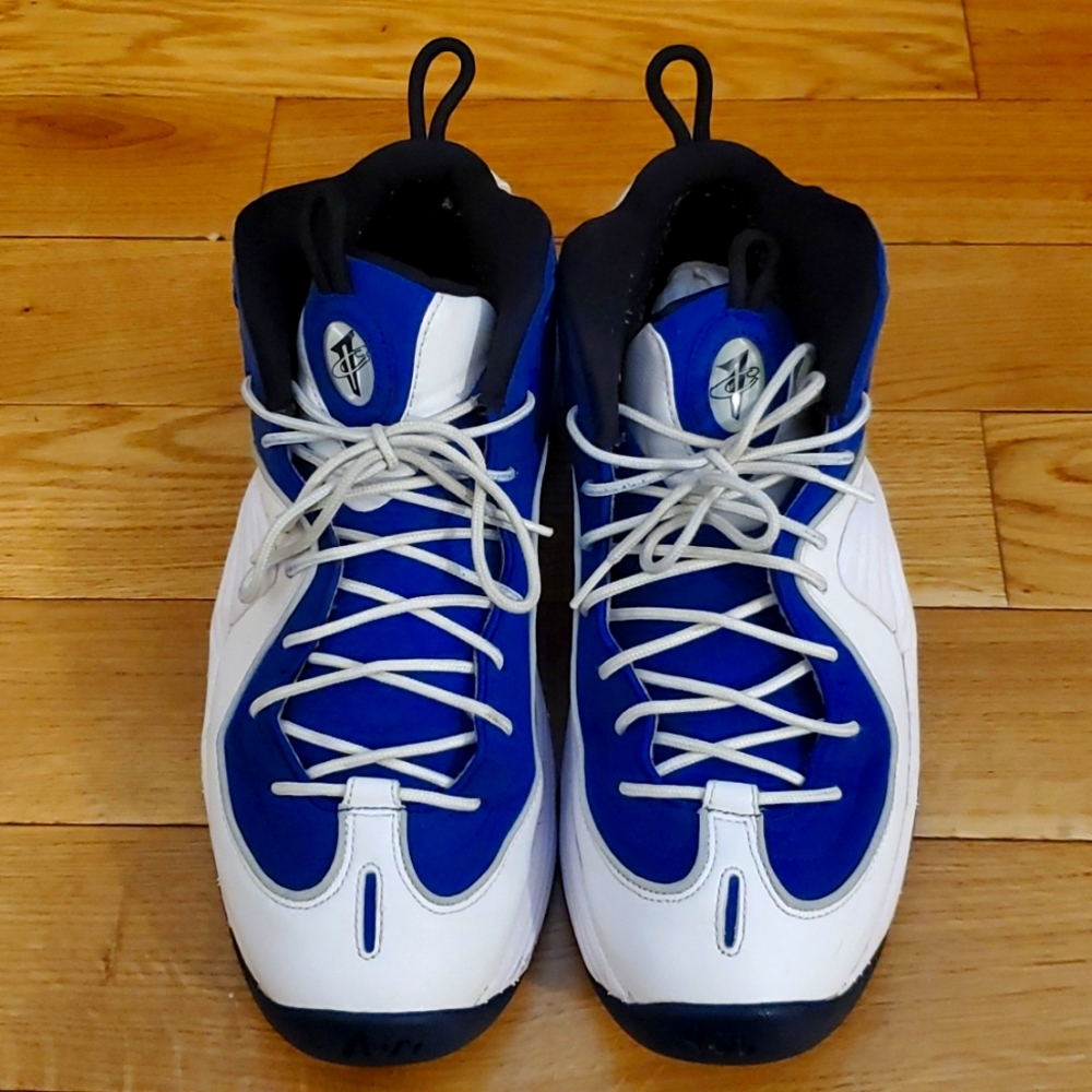 White and blue Nike Penny Hardaway sneakers